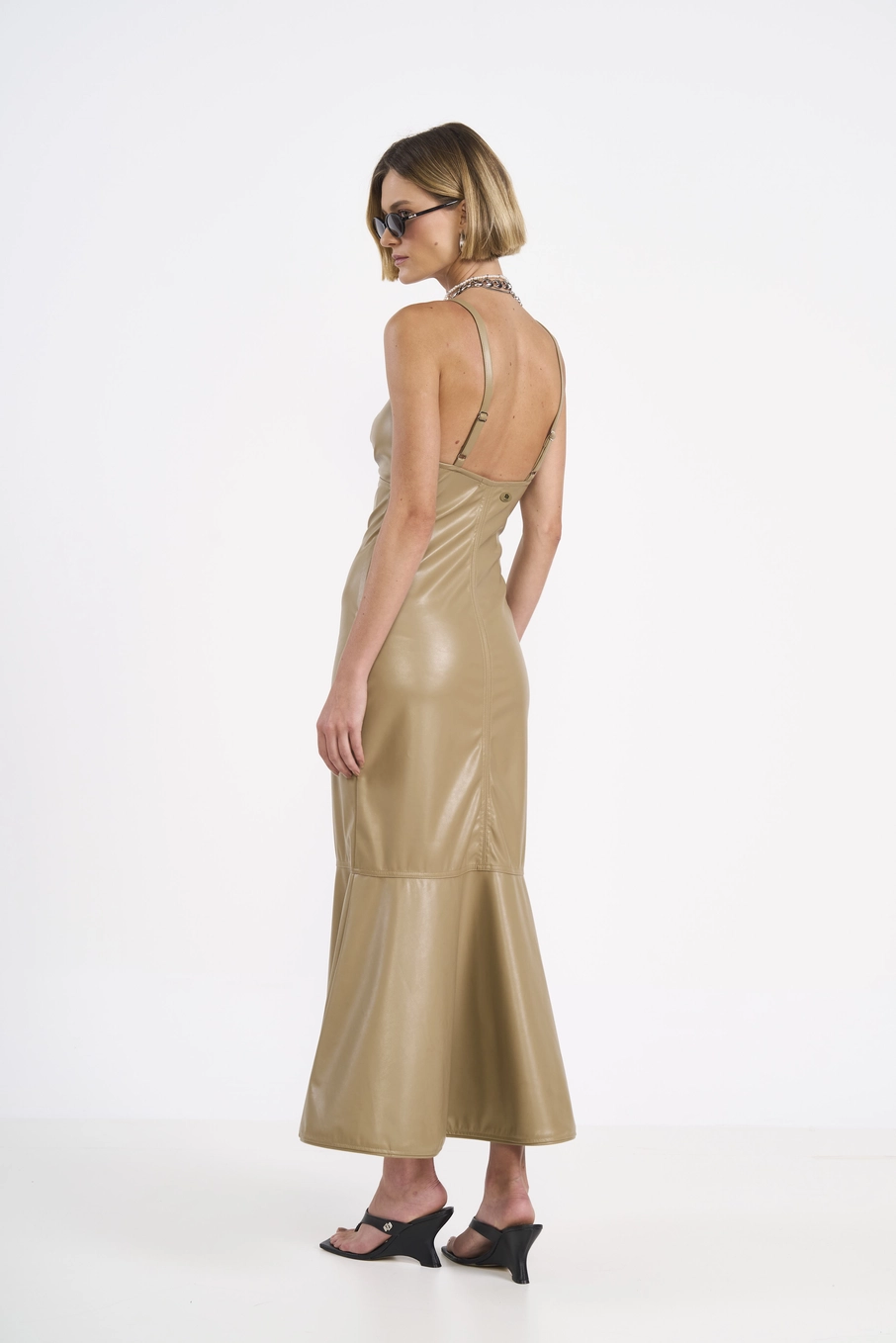 Vestido Midi Sereia Pu Bege