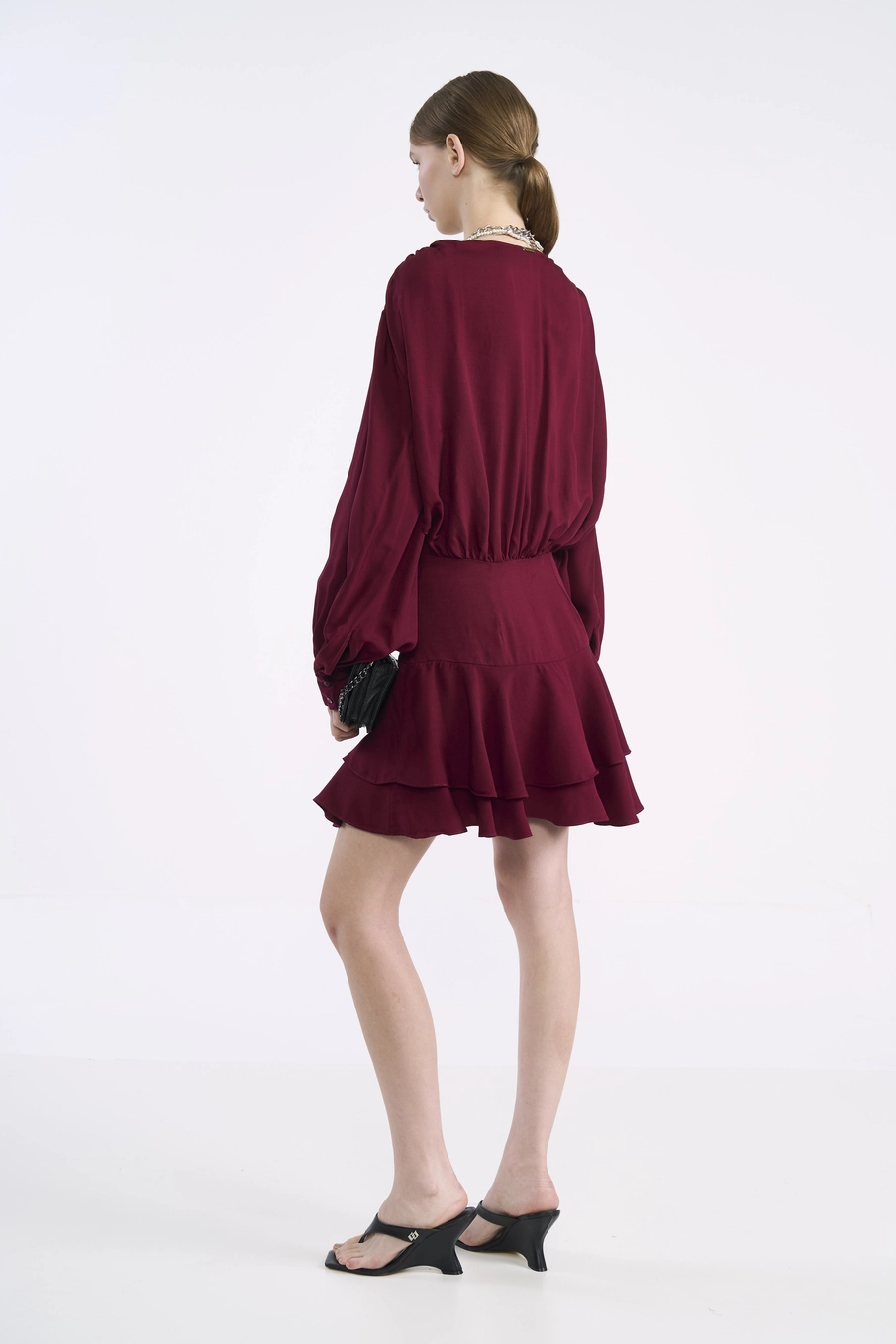 Vestido Loose Manga Balloon Bordô