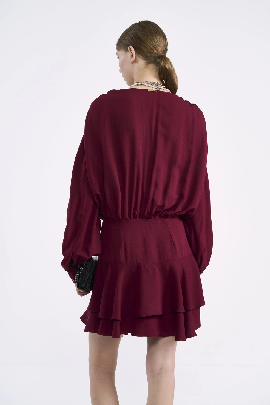 Vestido Loose Manga Balloon Bordô