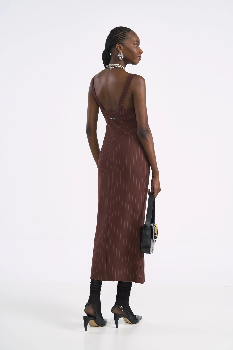 Vestido Midi Acinturado Risca De Giz Estampados