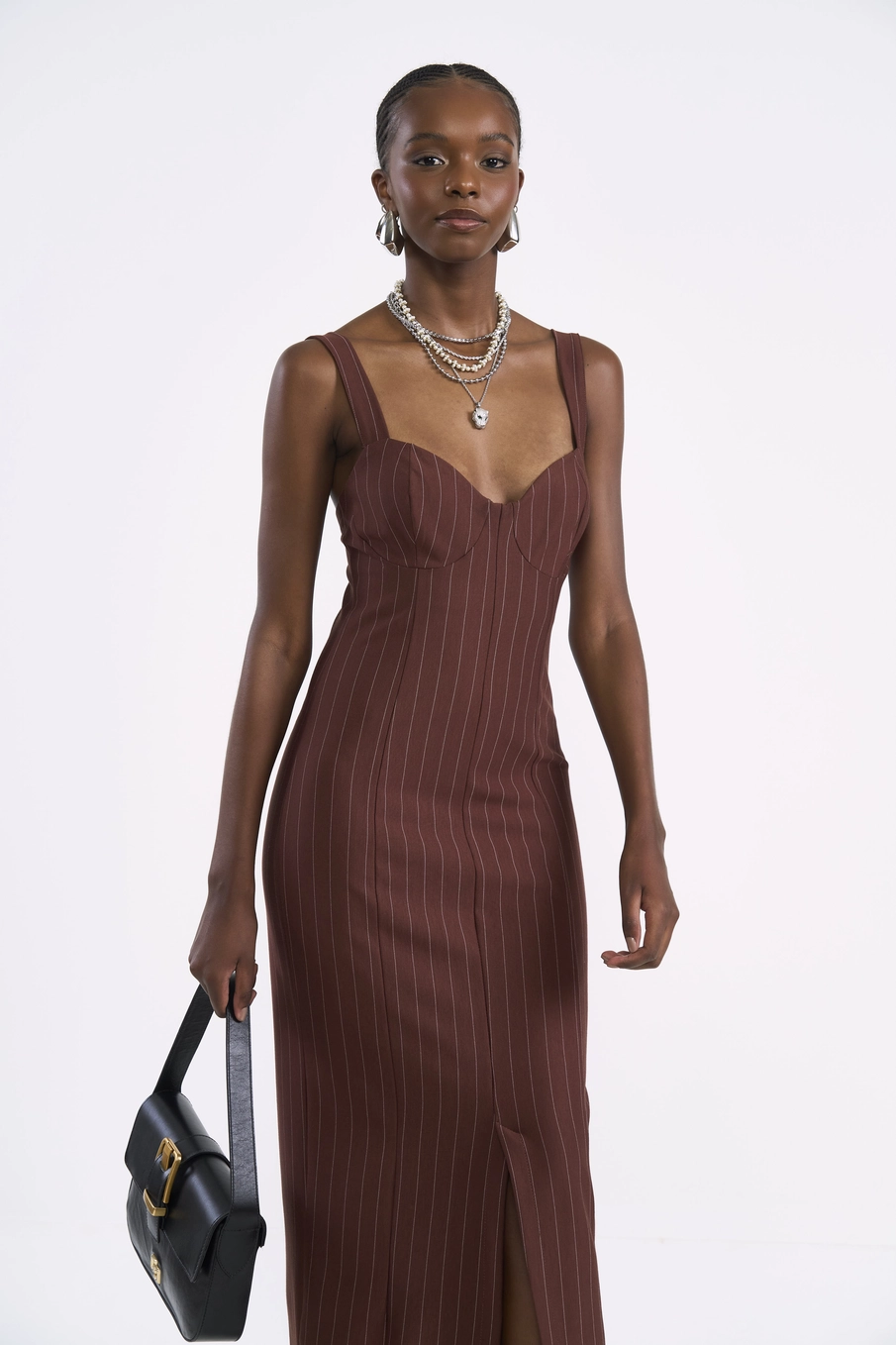Vestido Midi Acinturado Risca De Giz Estampados