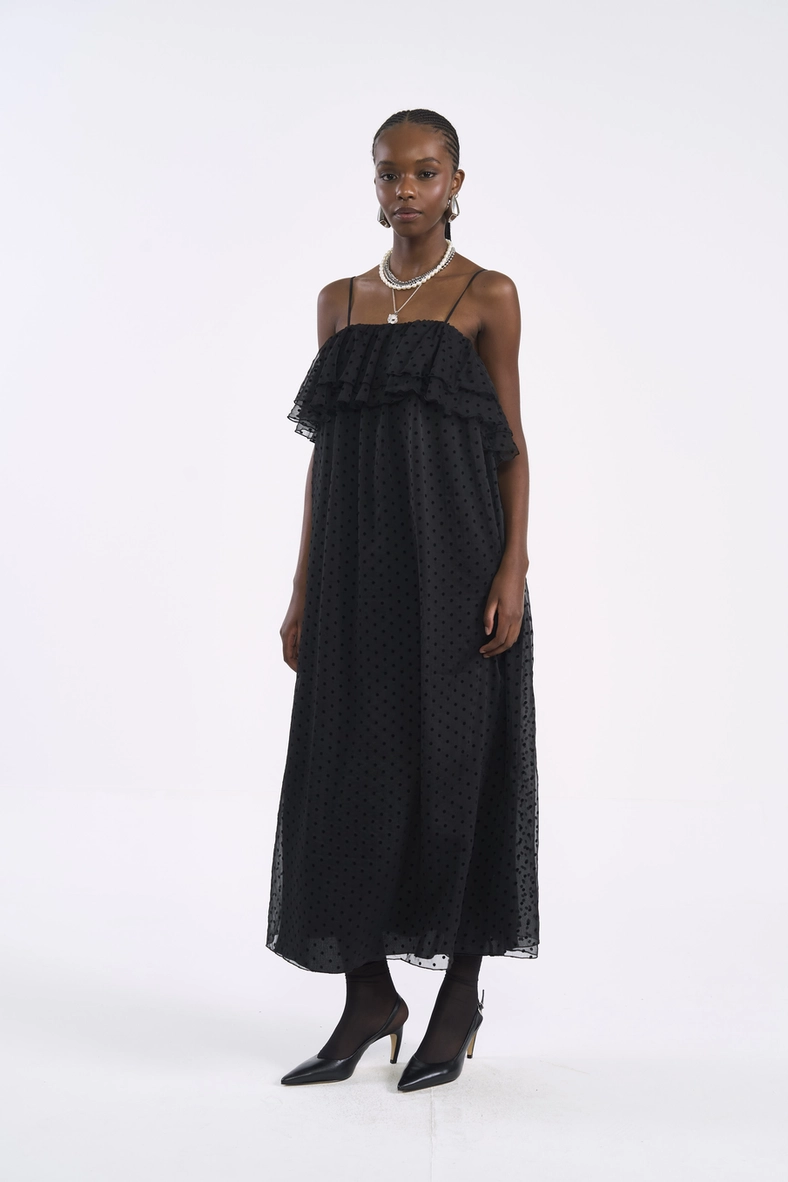 Vestido Longo Tule Poá