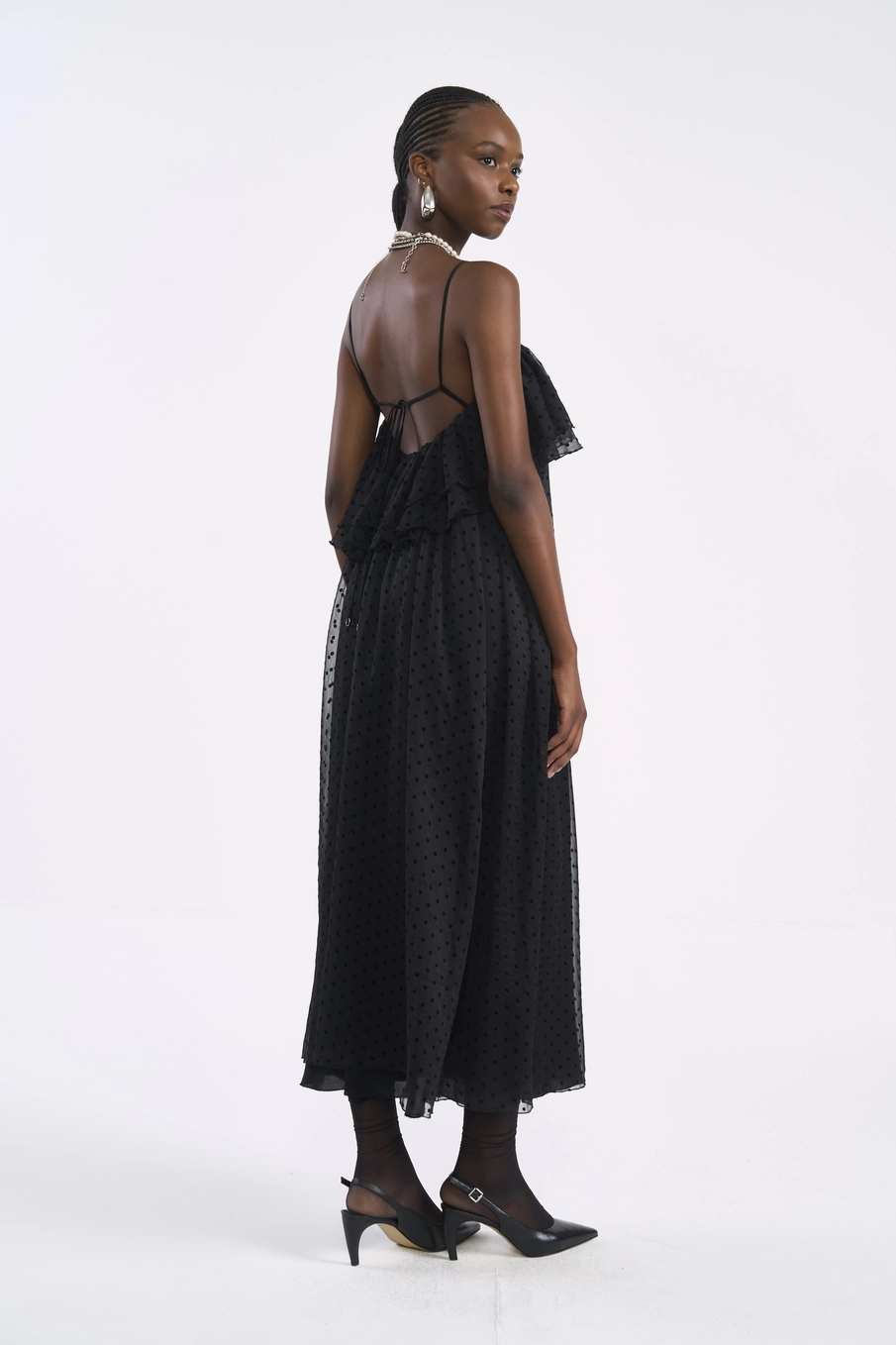 Vestido Longo Tule Poá Preto