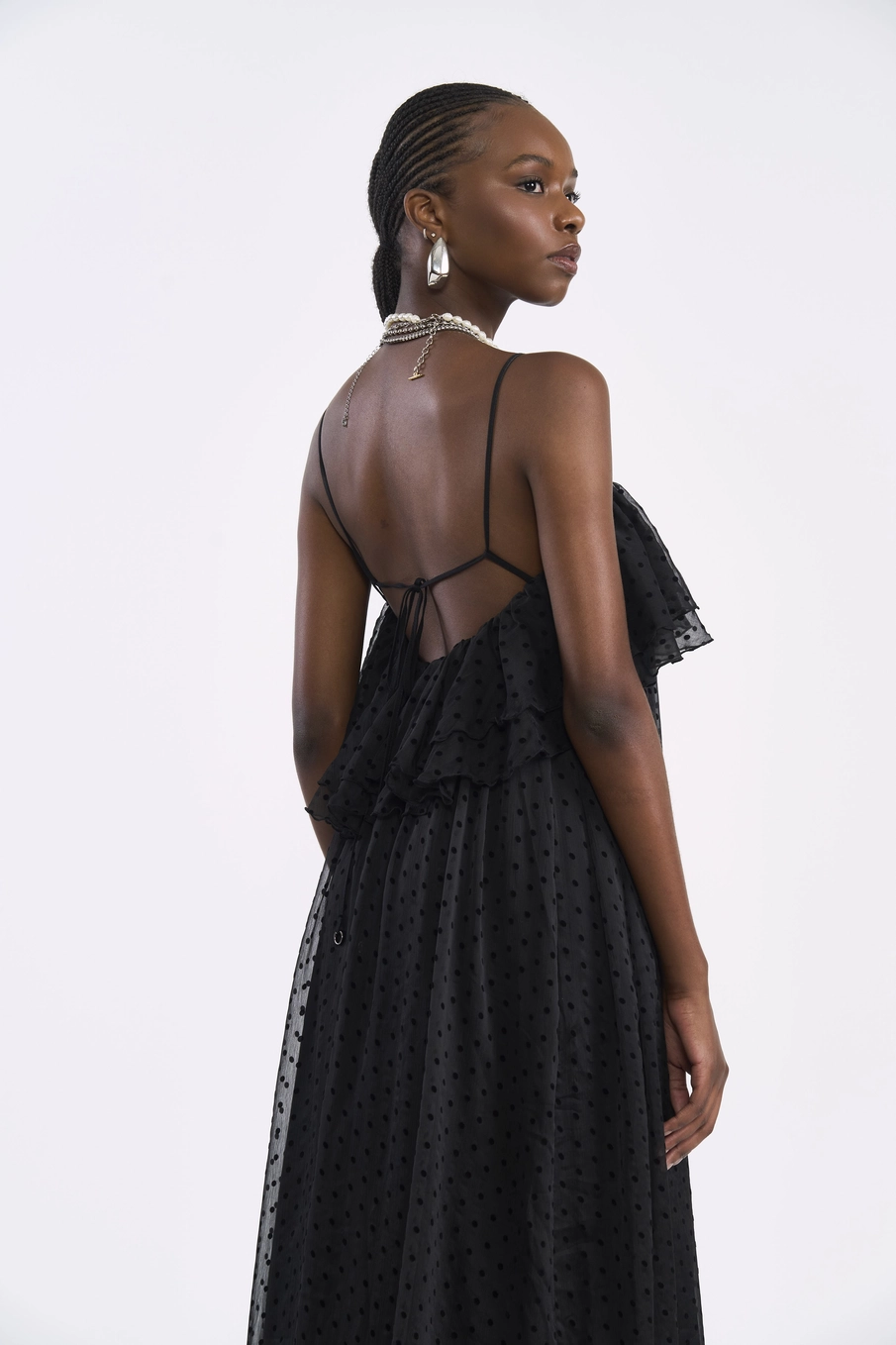 Vestido Longo Tule Poá Preto