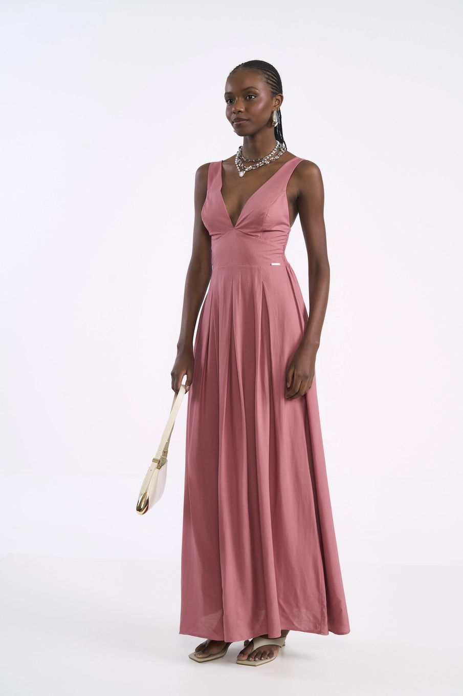 Vestido Longo Acinturado Rose Rosa
