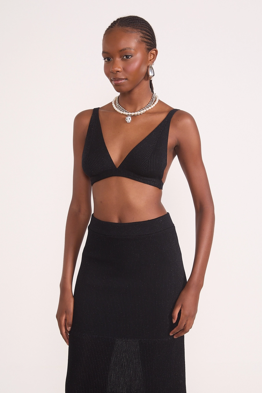 Top Bralette Tricot Canelado Preto