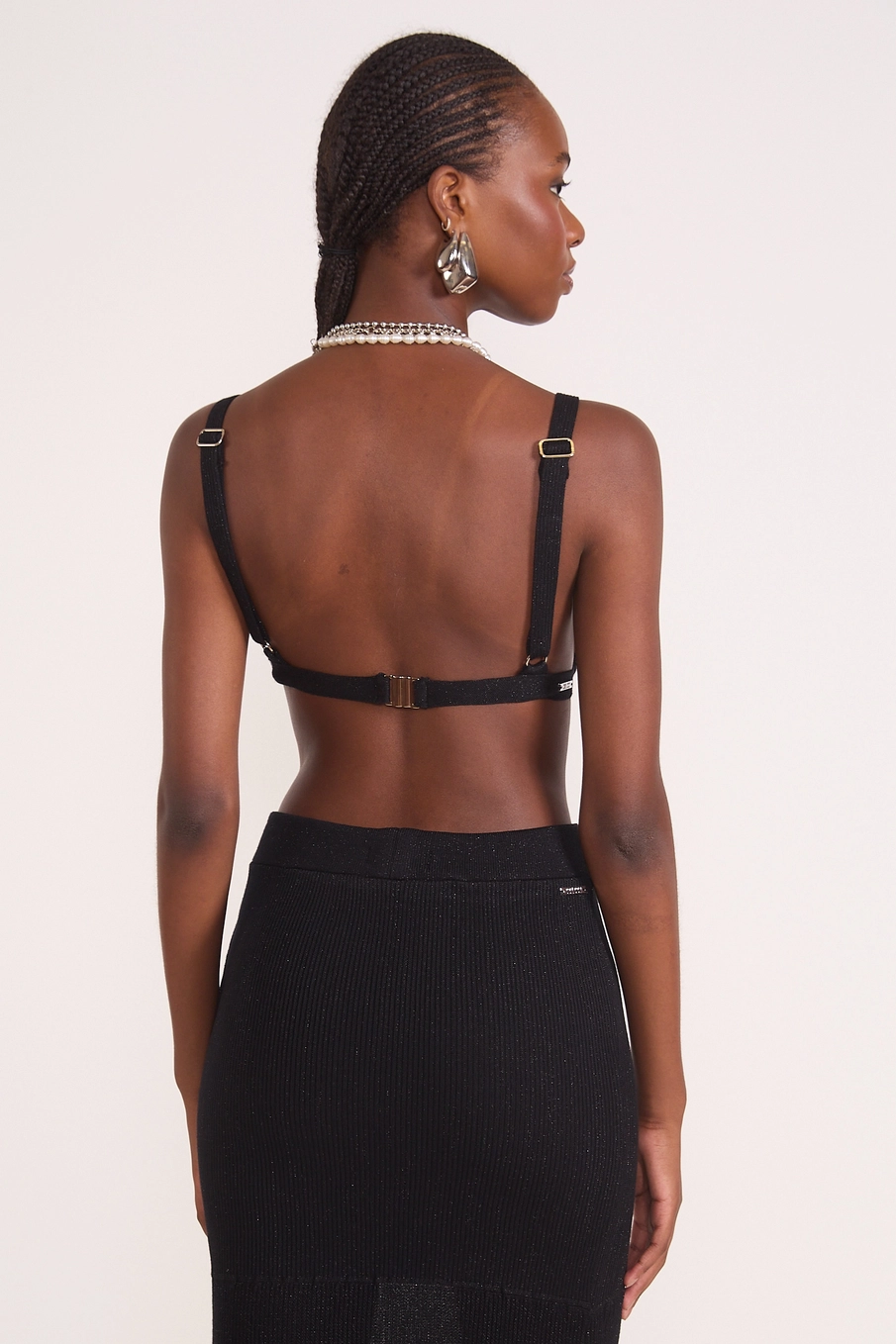 Top Bralette Tricot Canelado Preto