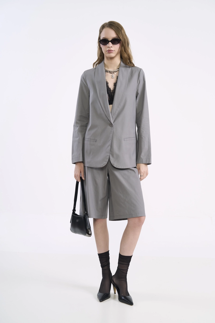 Blazer Alfaiataria Alongado Cinza