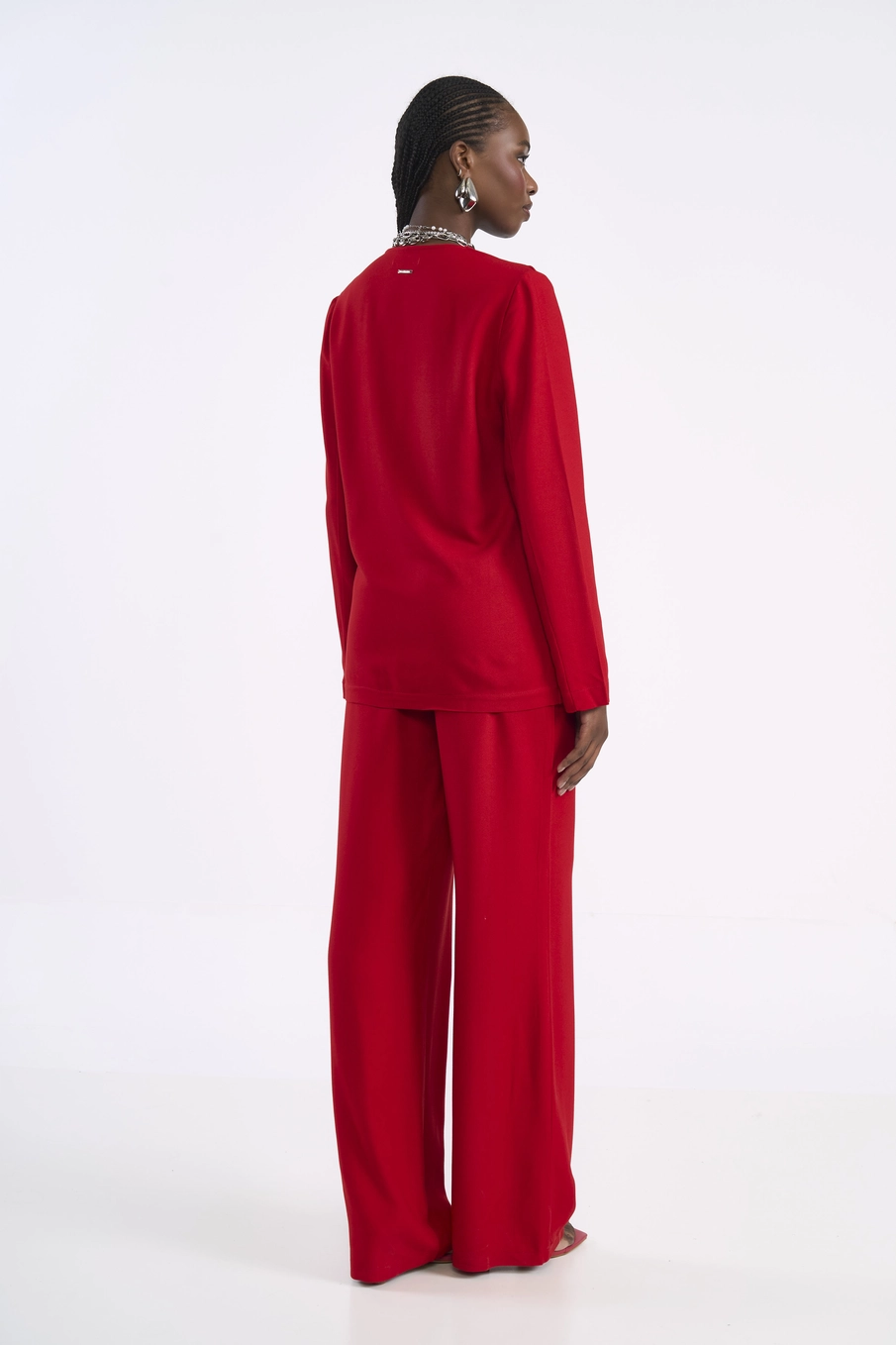 Blazer Alfaiataria Viscose Decote Profundo Vermelho