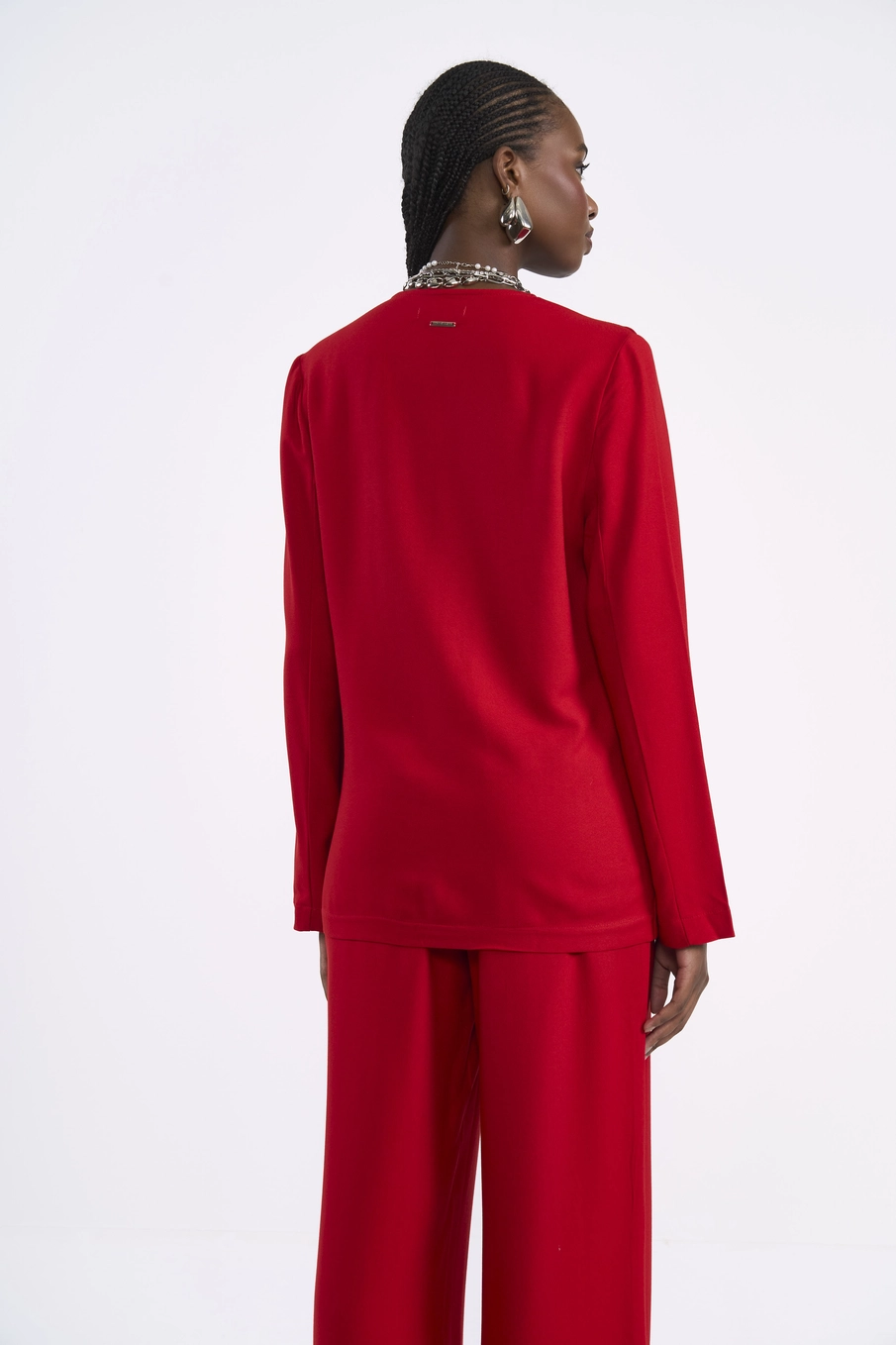 Blazer Alfaiataria Viscose Decote Profundo Vermelho
