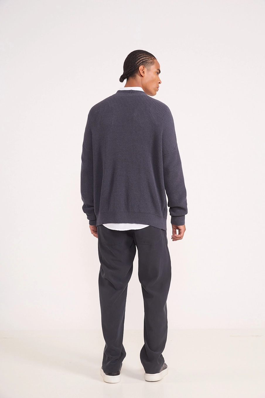 Suéter Tricot Oversized Com Botões Cinza