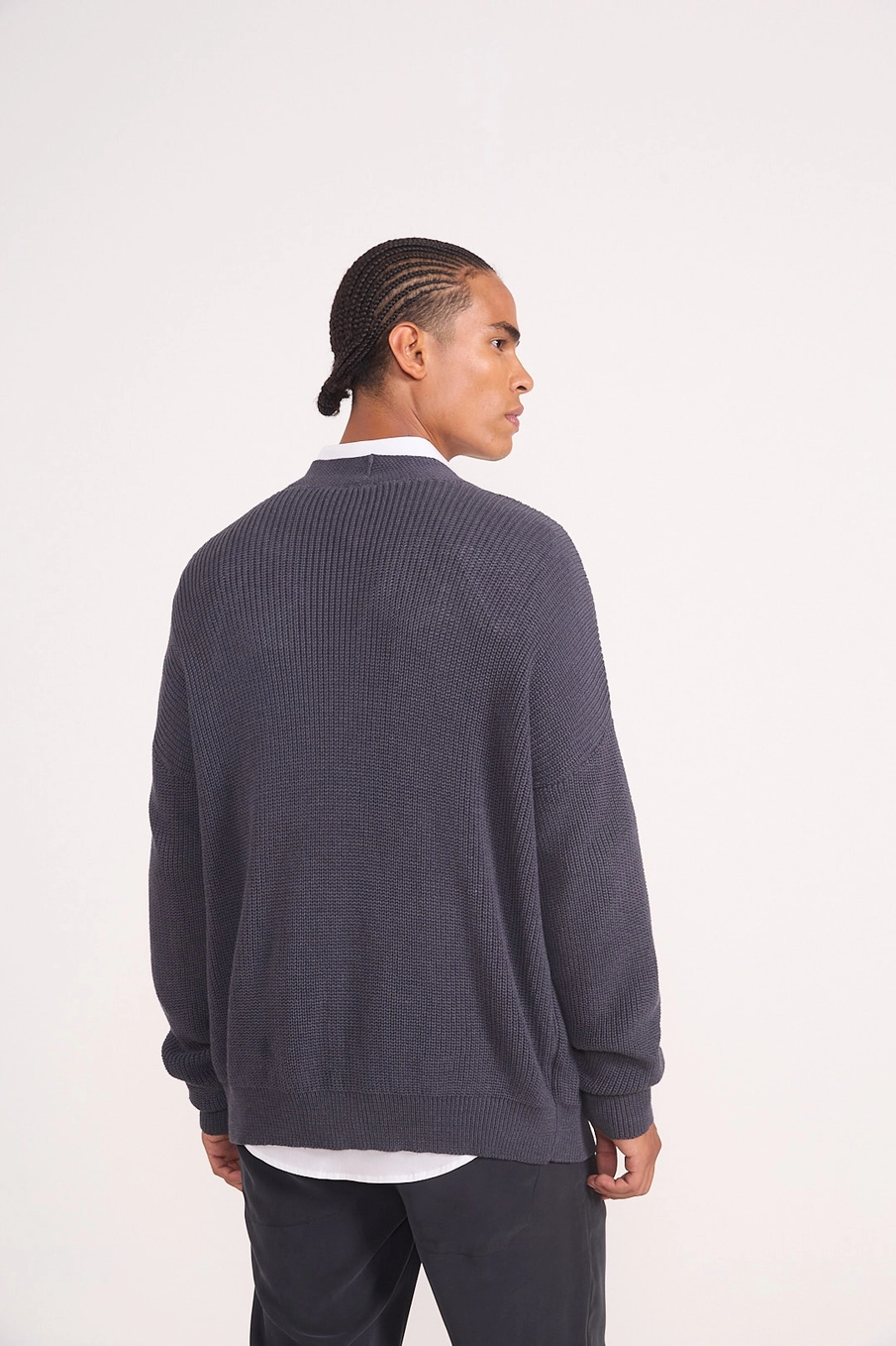 Suéter Tricot Oversized Com Botões Cinza