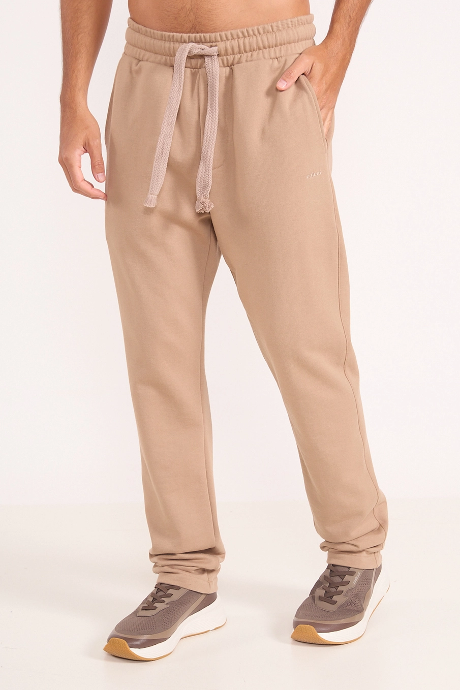 Calça Jogger Moletom Cós Com Elástico Bege