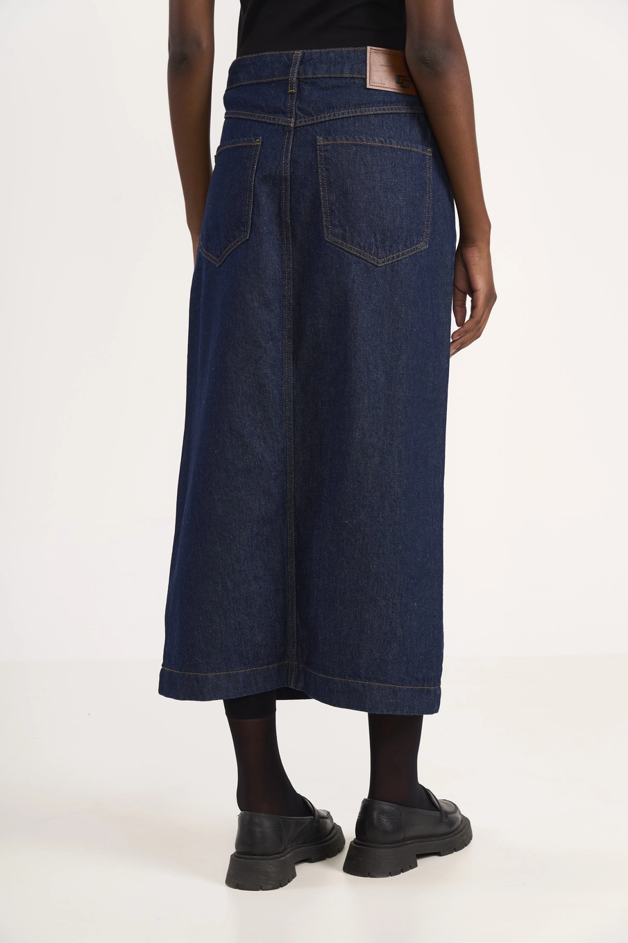 Saia Jeans Midi Com Fenda Frontal Índigo