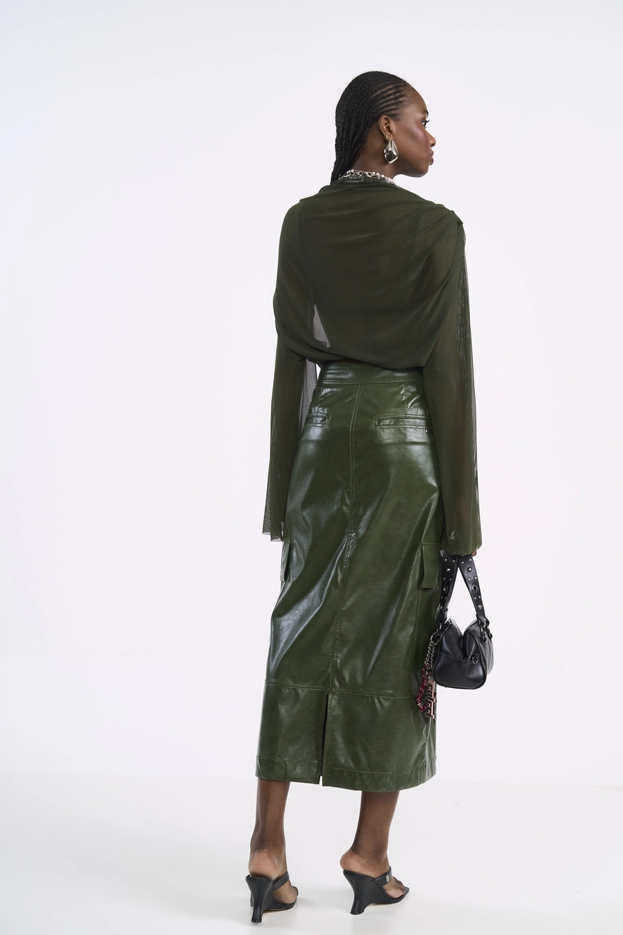 Saia Midi Cargo Em Pu Verde