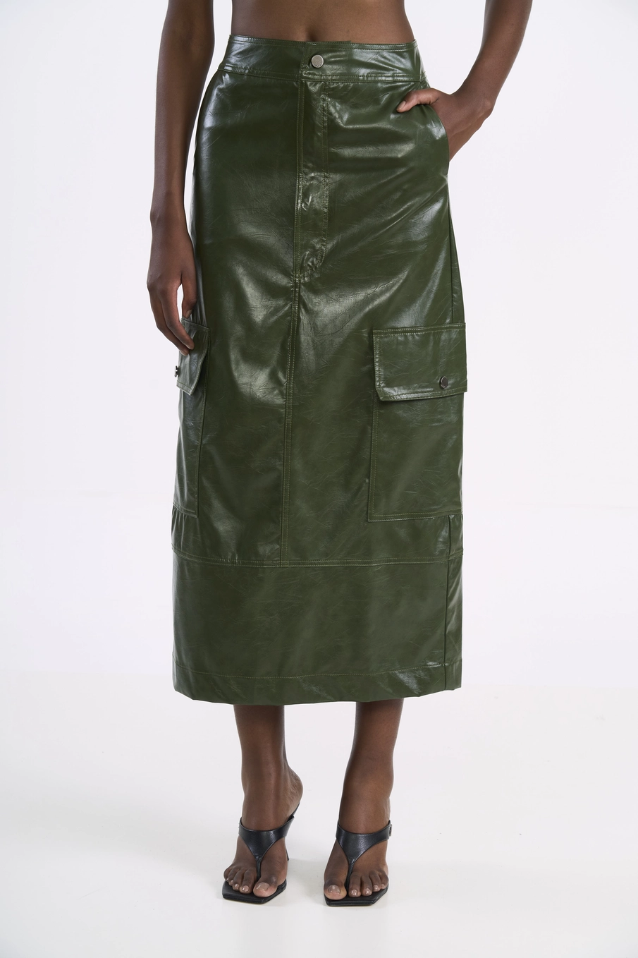 Saia Midi Cargo Em Pu Verde