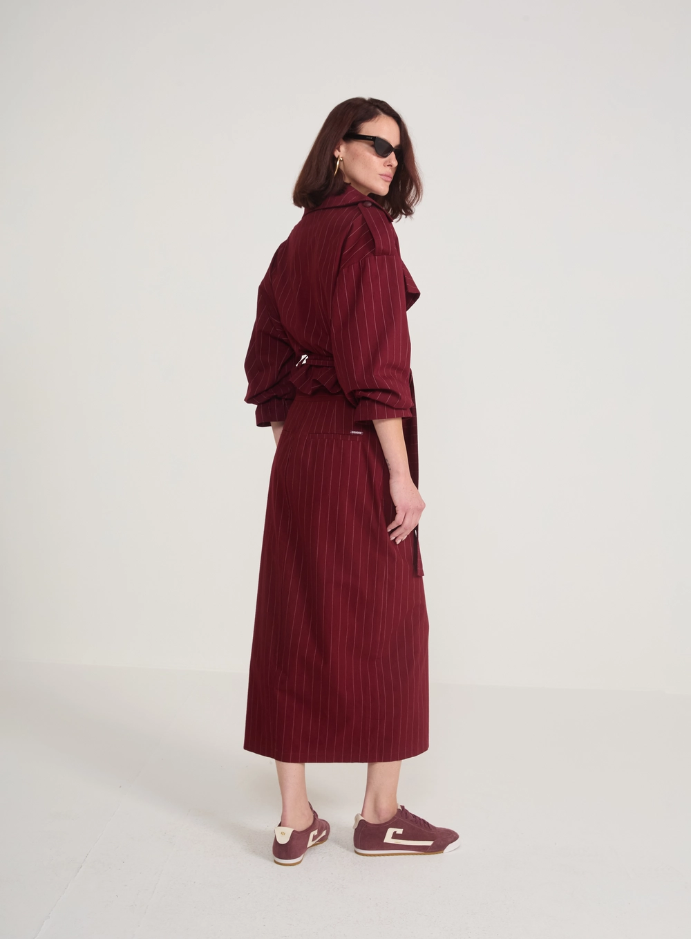 Saia Midi Alfaiataria Risca De Giz Estampados