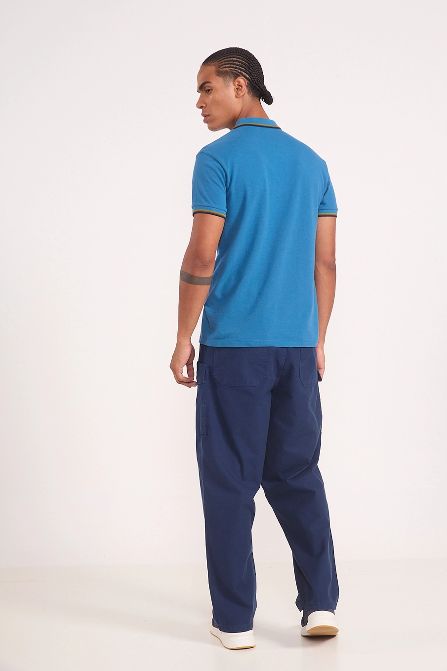 Polo Masculina Em Algodão Com Frisos Contrastantes Azul