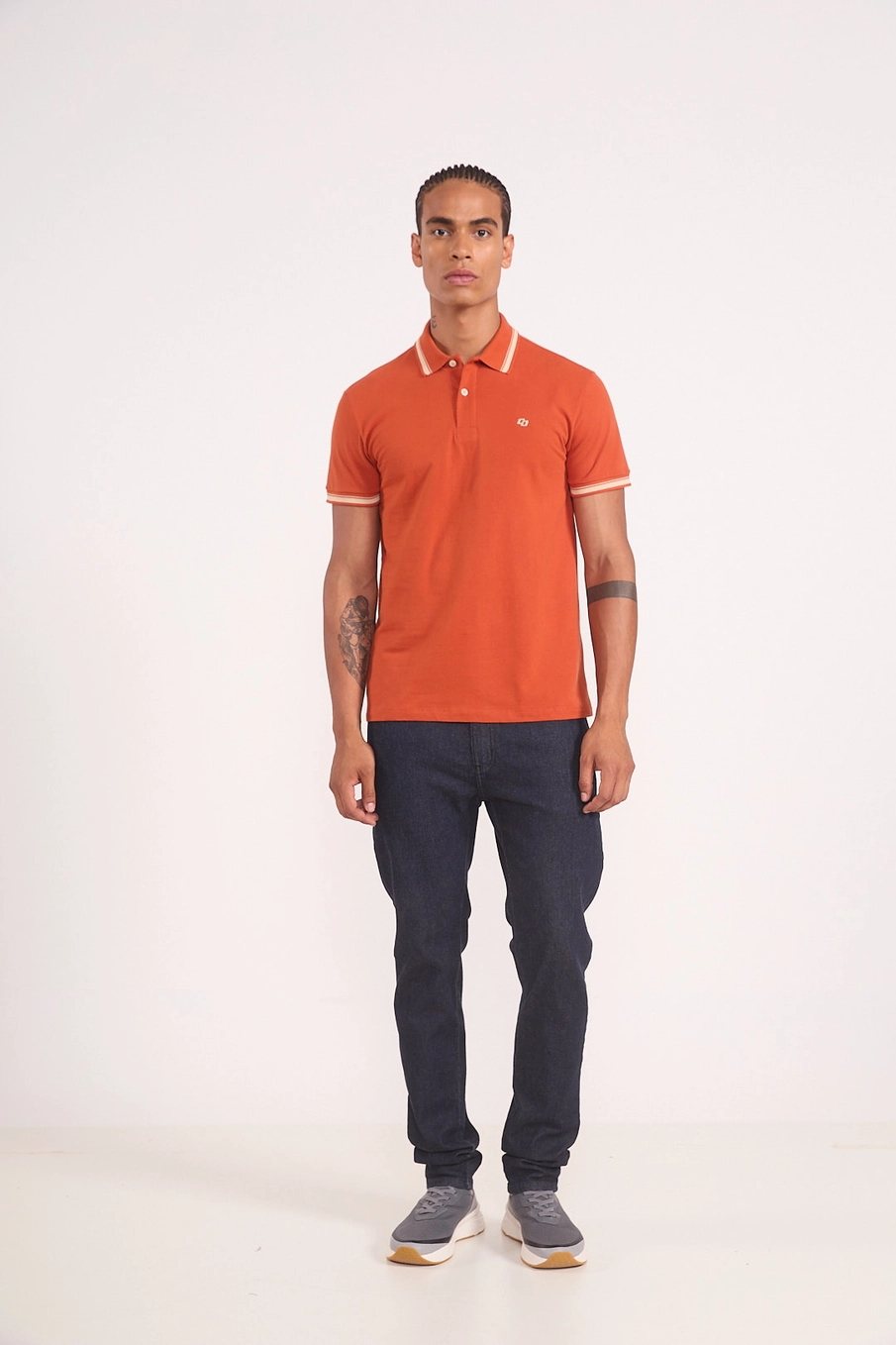 Polo Masculina Friso Duplo Laranja