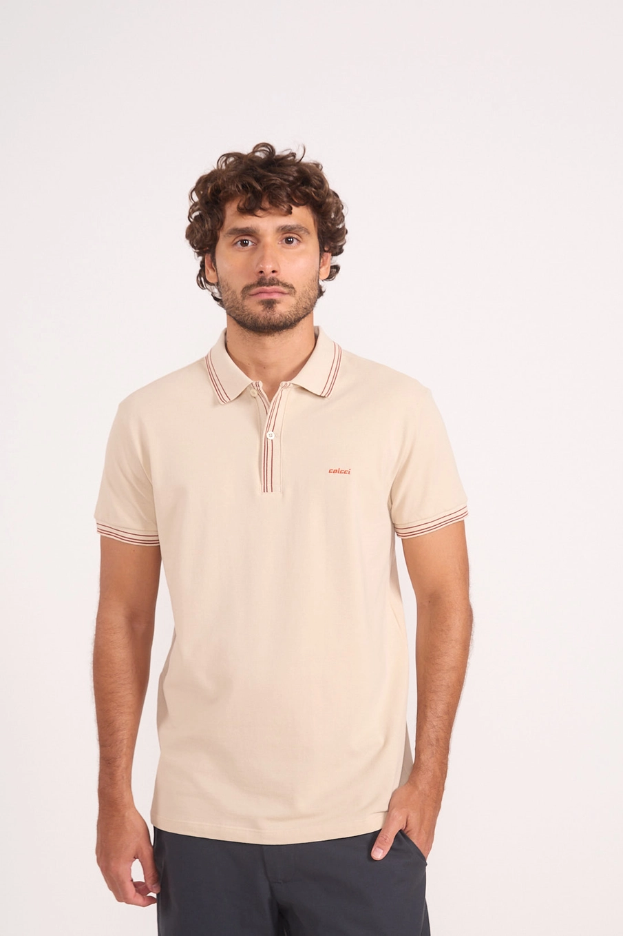 Polo Masculina Friso Duplo Bege