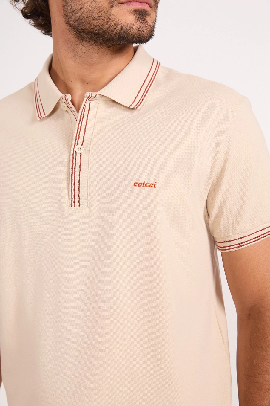 Polo Masculina Friso Duplo Bege