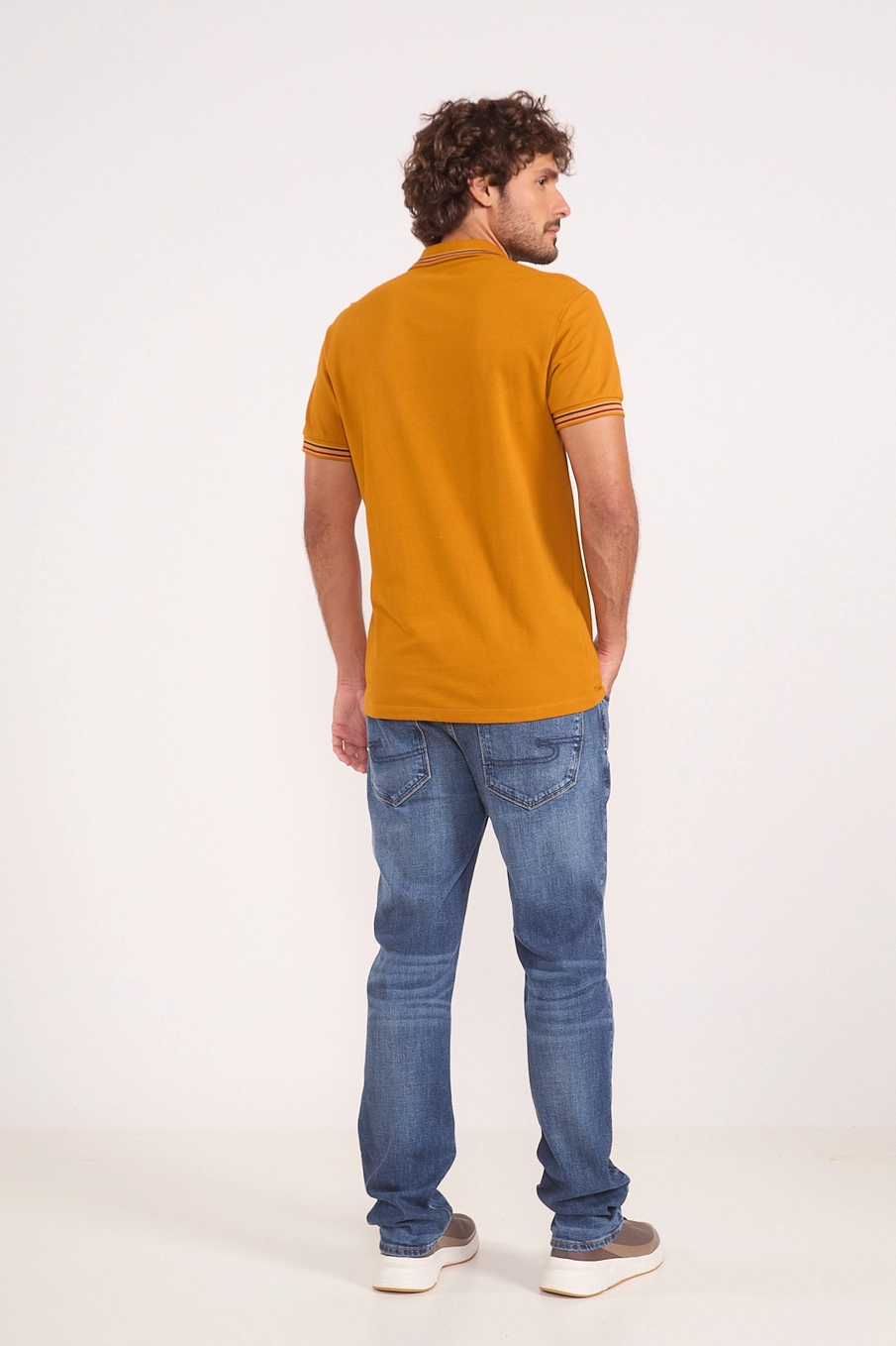 Polo Masculina Piquet De Algodão Amarelo