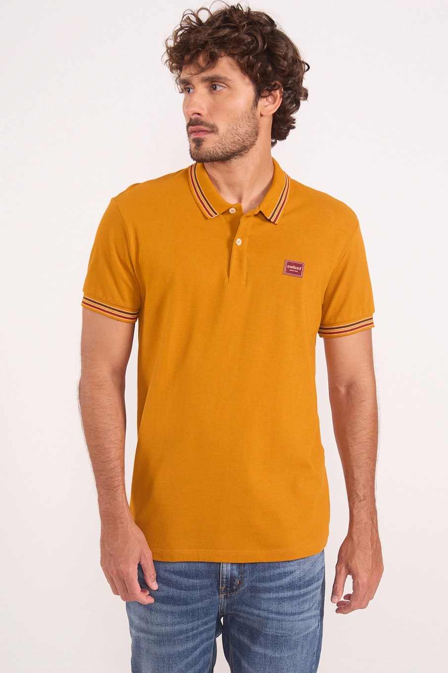 Polo Masculina Piquet De Algodão Amarelo