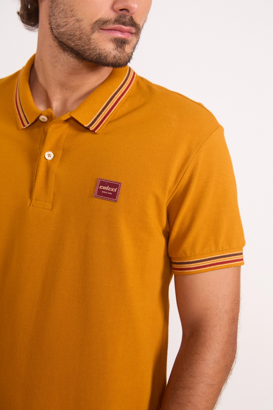 Polo Masculina Piquet De Algodão Amarelo