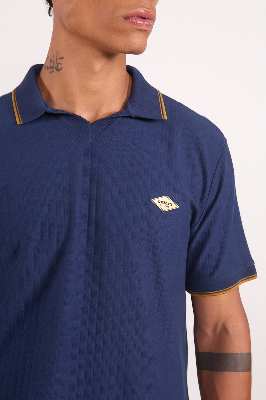 Camisa Polo De Algodão Canela Azul