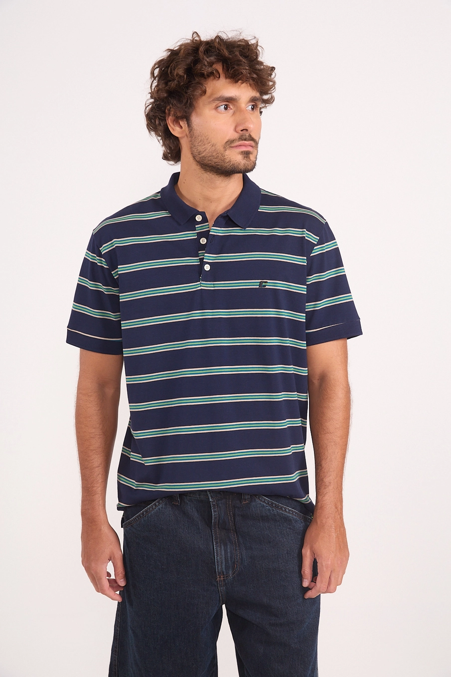 Polo Masculina Reta Listrada Estampados