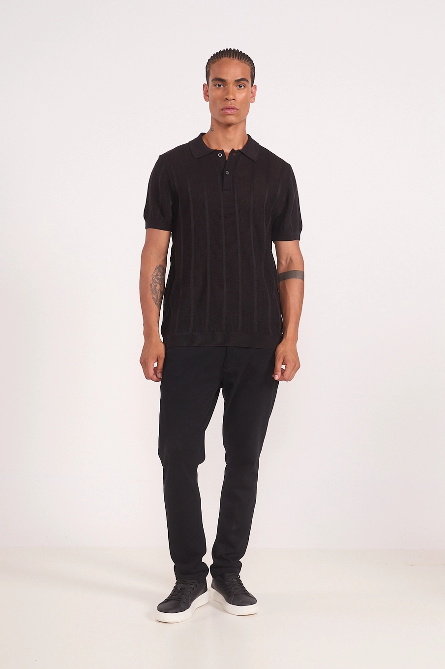 Polo Masculina Em Tricô Texturizado Preto