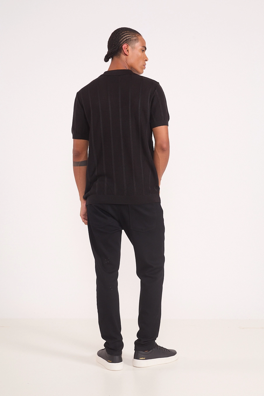 Polo Masculina Em Tricô Texturizado Preto
