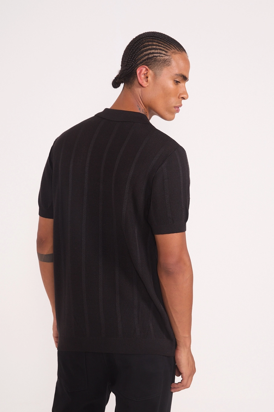 Polo Masculina Em Tricô Texturizado Preto