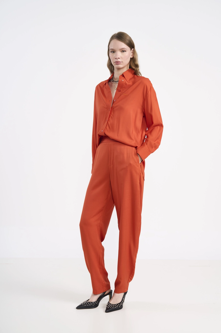 Camisa De Viscose Fluida Laranja
