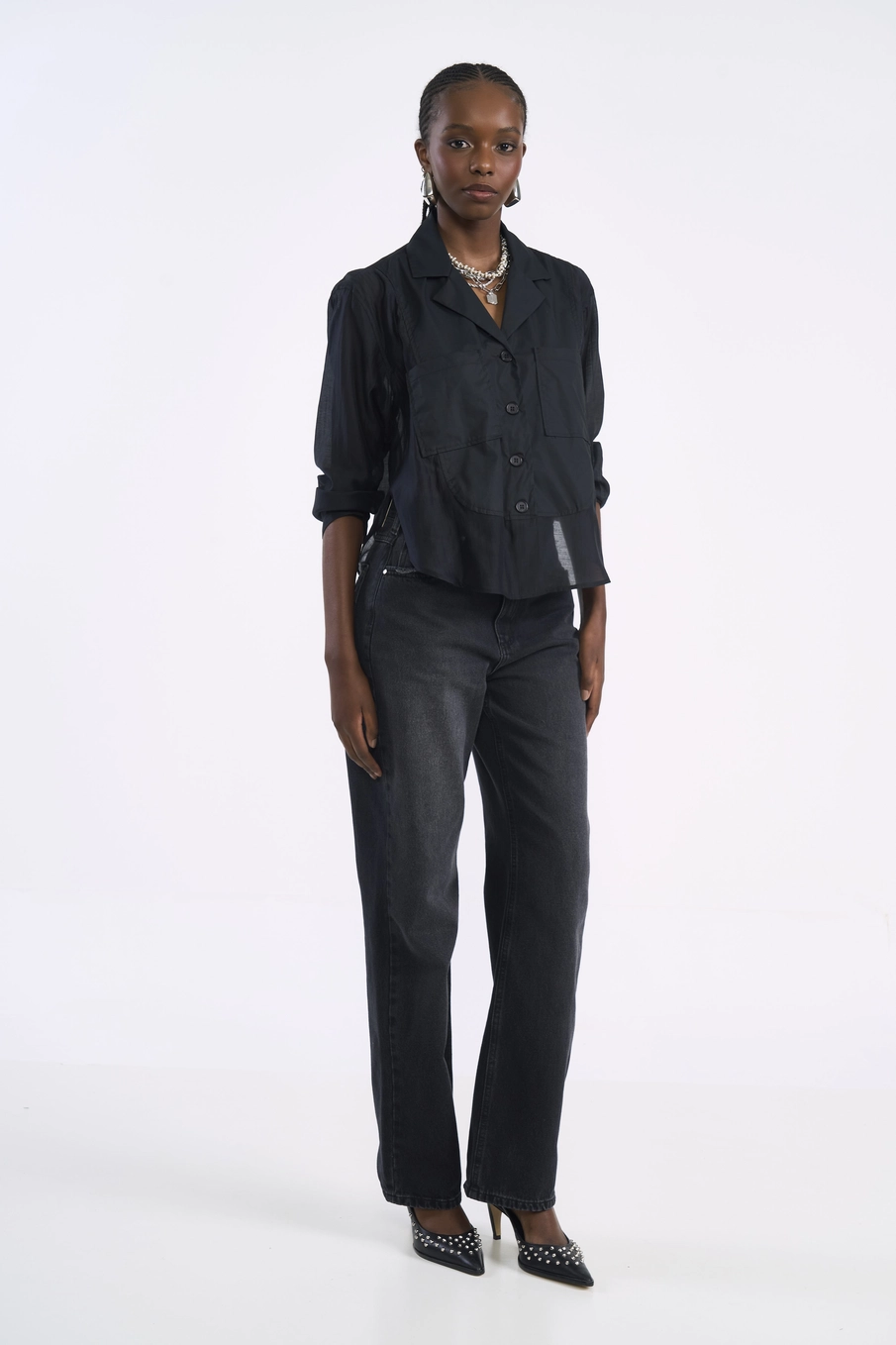 Camisa Feminina Oversized Em Liocel Preto