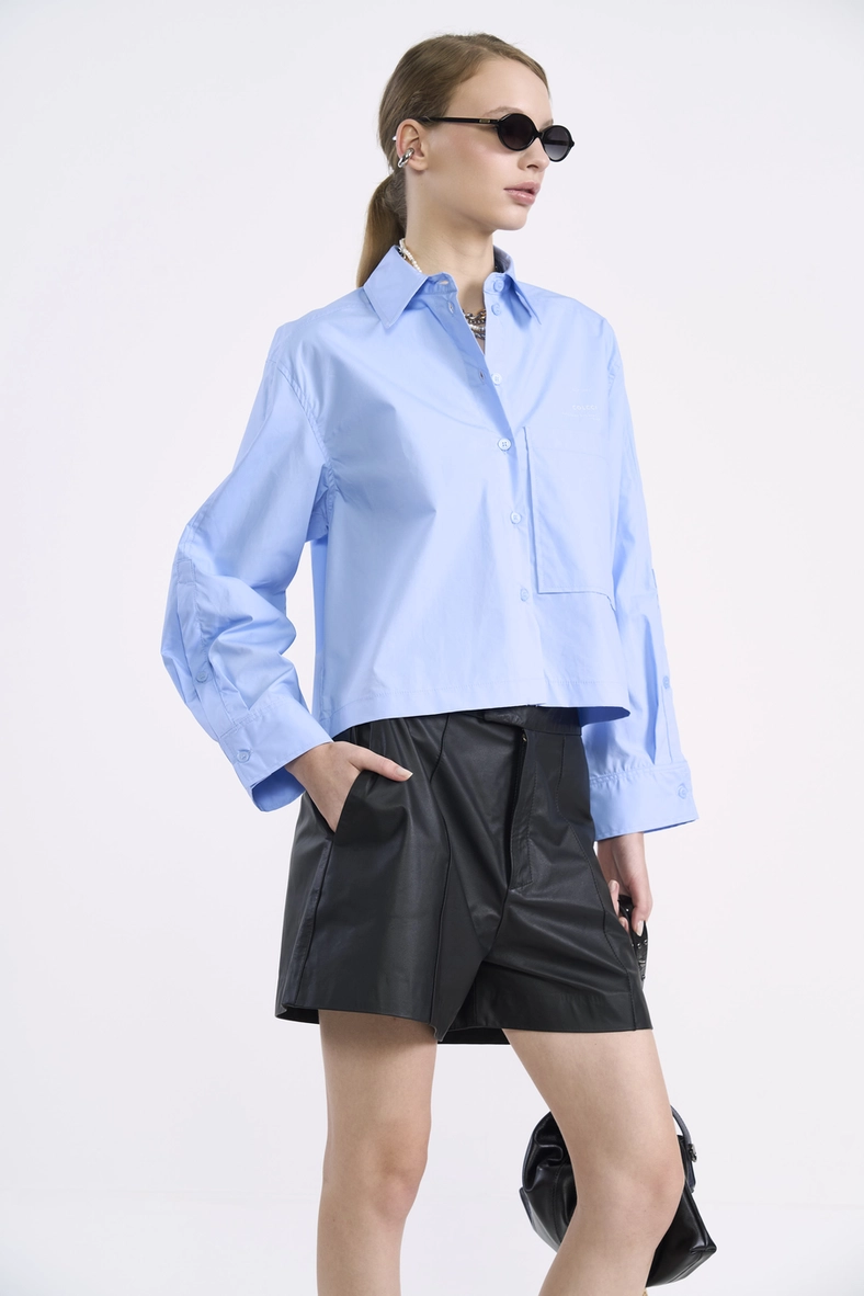 Camisa Cropped Em Algodão Com Bolso Frontal
