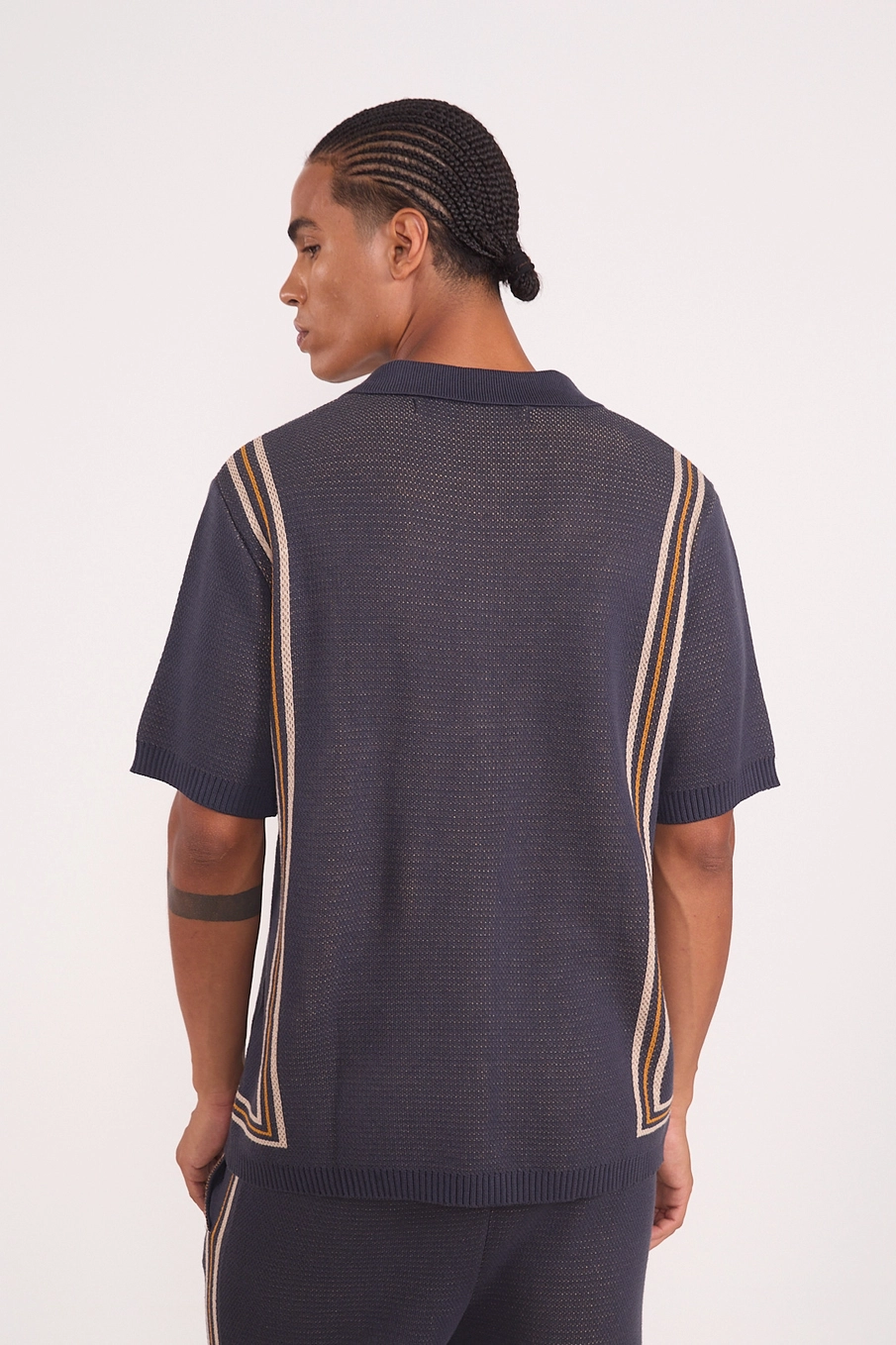 Camisa Em Malha Com Detalhe Listrado Cinza