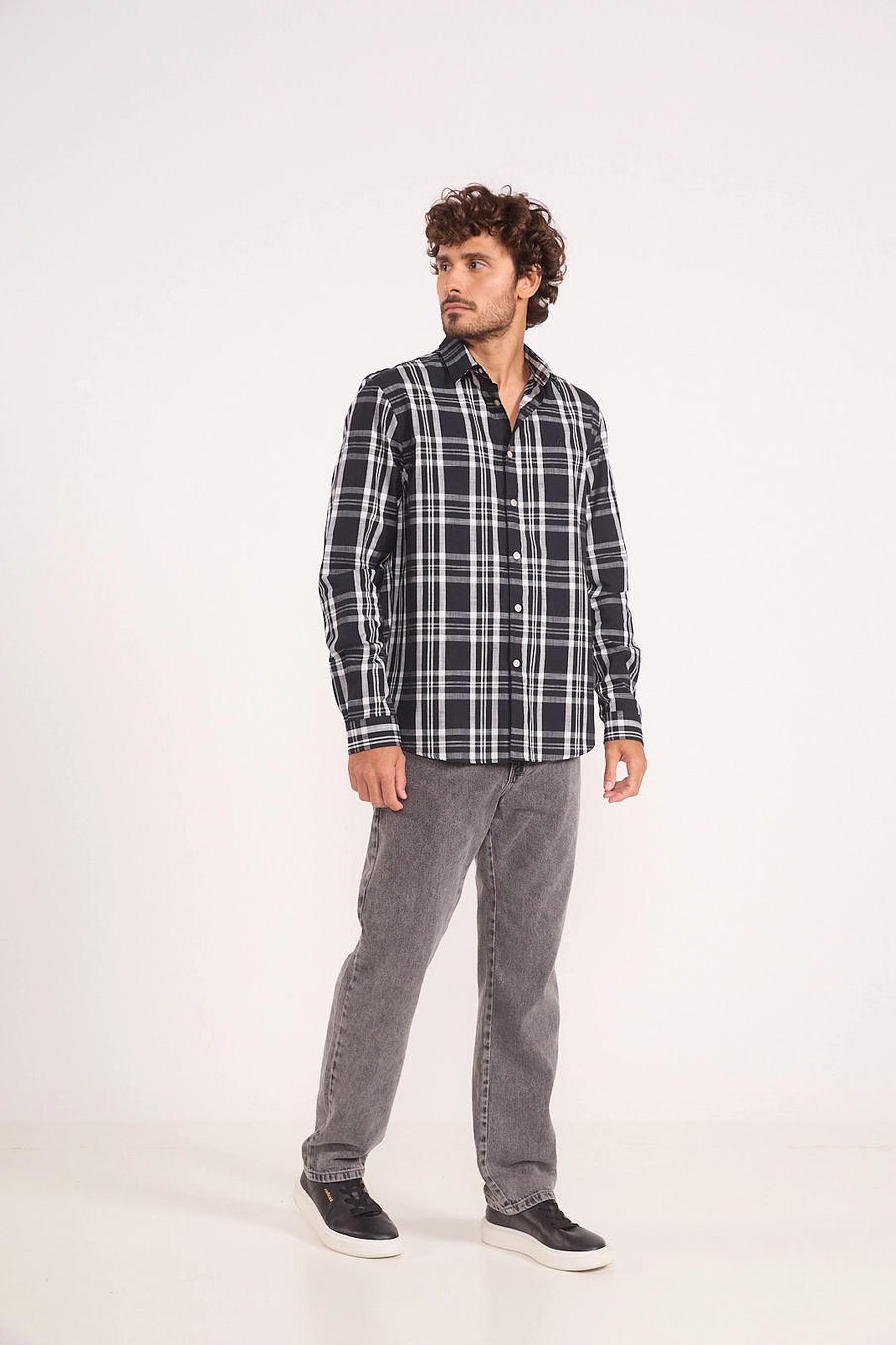 Camisa Masculina Reta Fit Xadrez Manga Longa Estampados