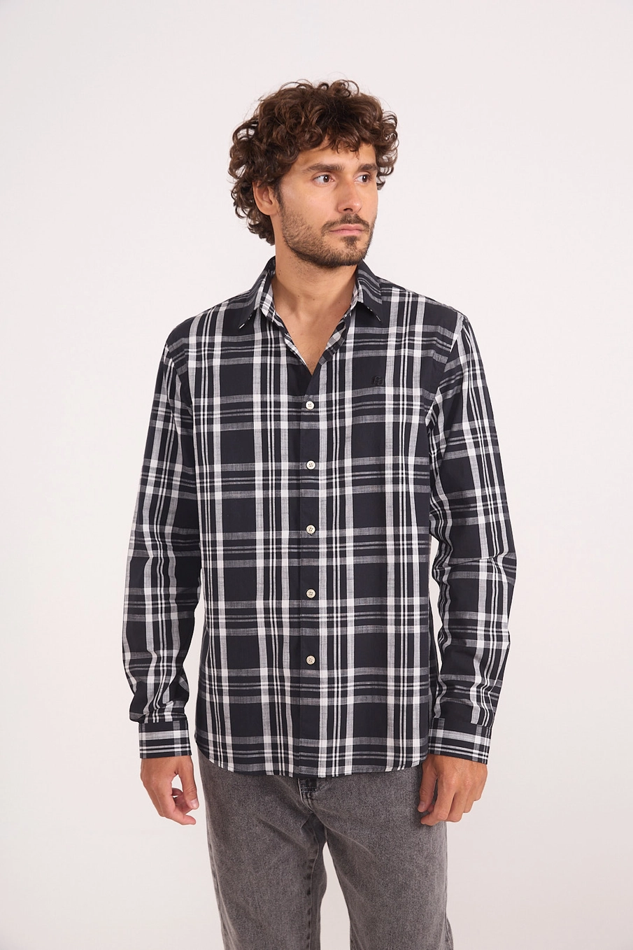 Camisa Masculina Reta Fit Xadrez Manga Longa Estampados