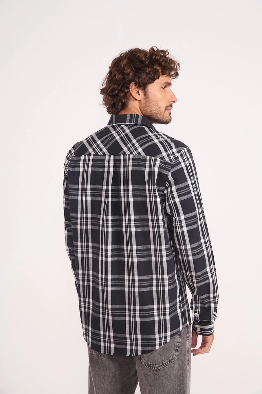 Camisa Masculina Reta Fit Xadrez Manga Longa Estampados