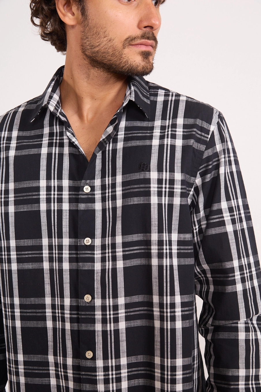 Camisa Masculina Reta Fit Xadrez Manga Longa Estampados