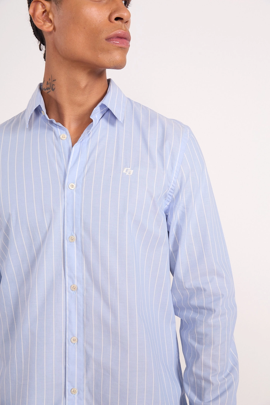 Camisa De Algodão Risca De Giz Estampados