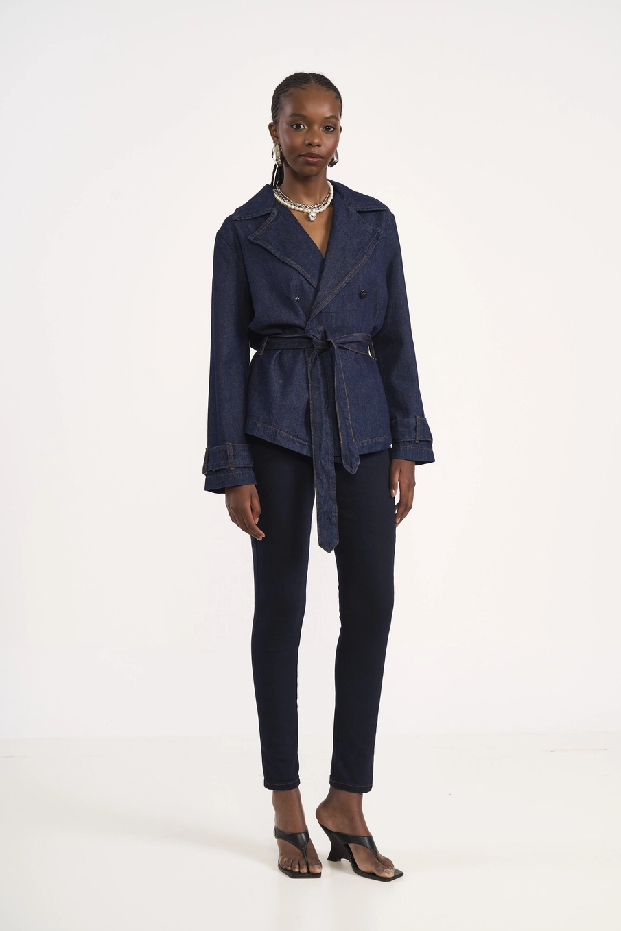 Jaqueta Jeans Estilo Trench Índigo