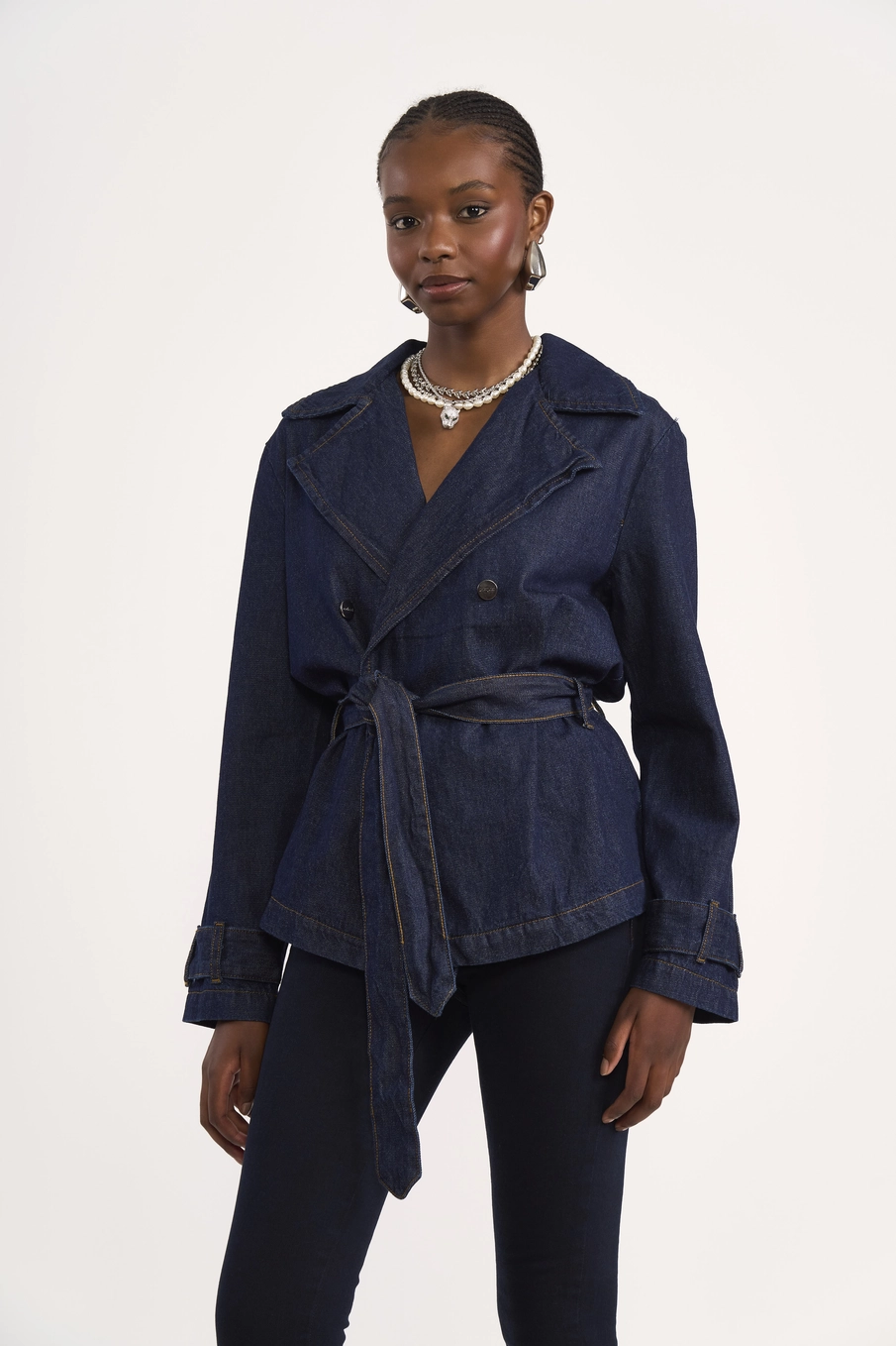 Jaqueta Jeans Estilo Trench Índigo