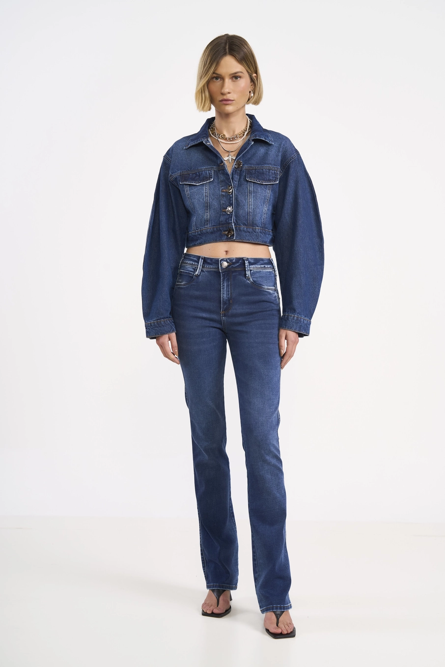 Jaqueta Jeans Cropped Balloon Índigo