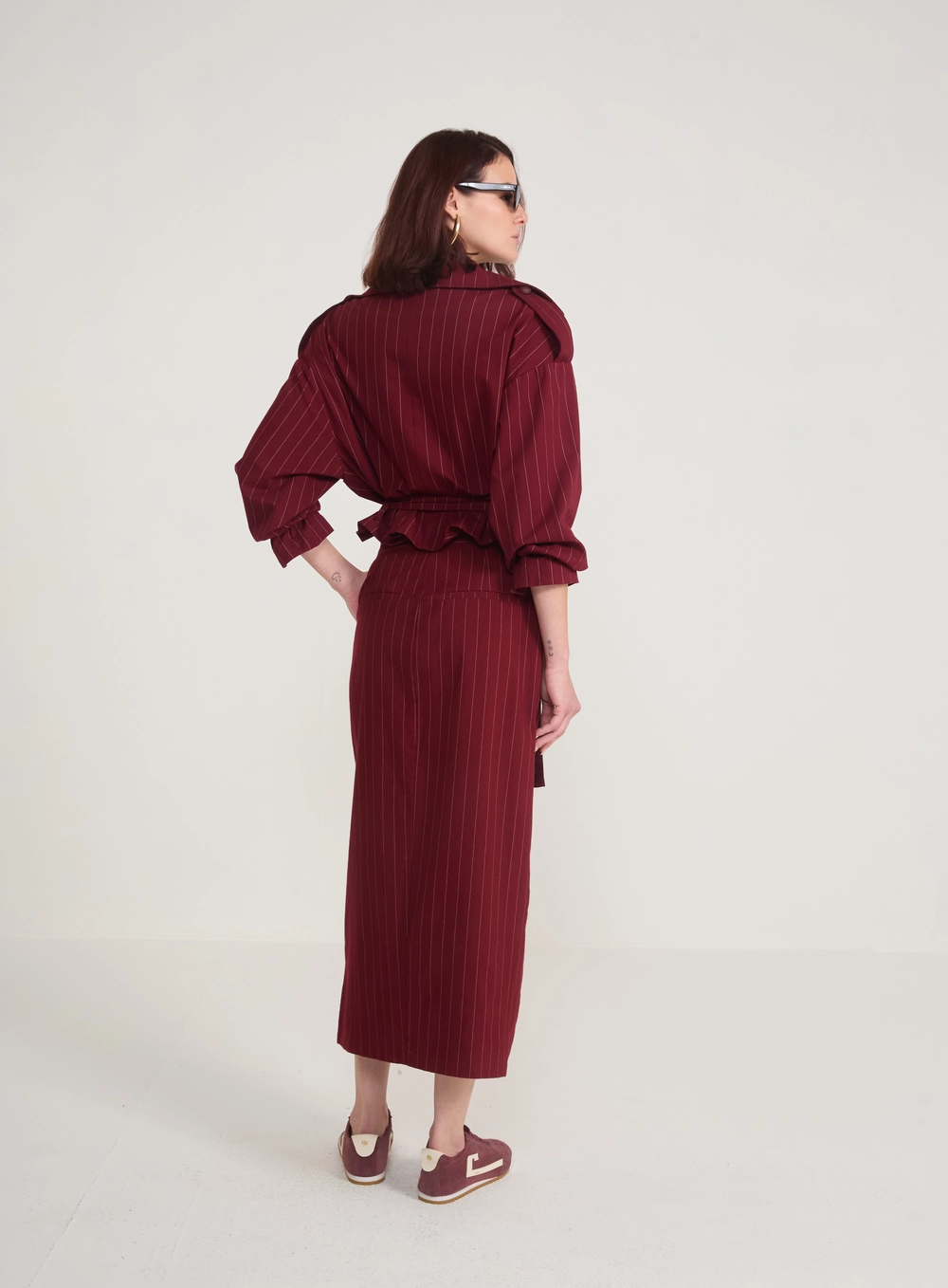 Jaqueta Trench Coat Em Risca De Giz Estampados