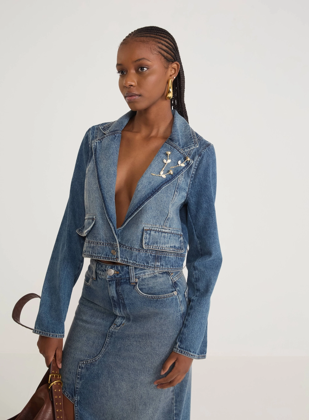 Jaqueta Blazer Jeans Cropped Índigo