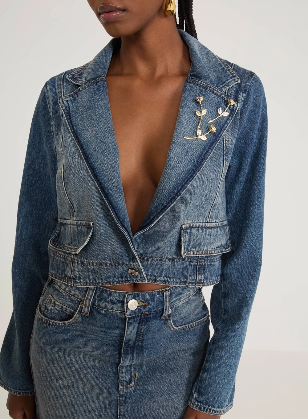 Jaqueta Blazer Jeans Cropped Índigo