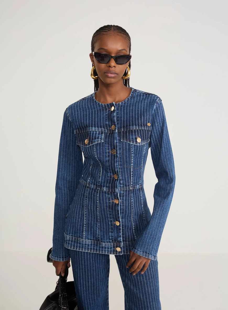 Jaqueta Jeans Alfaiataria Risca De Giz