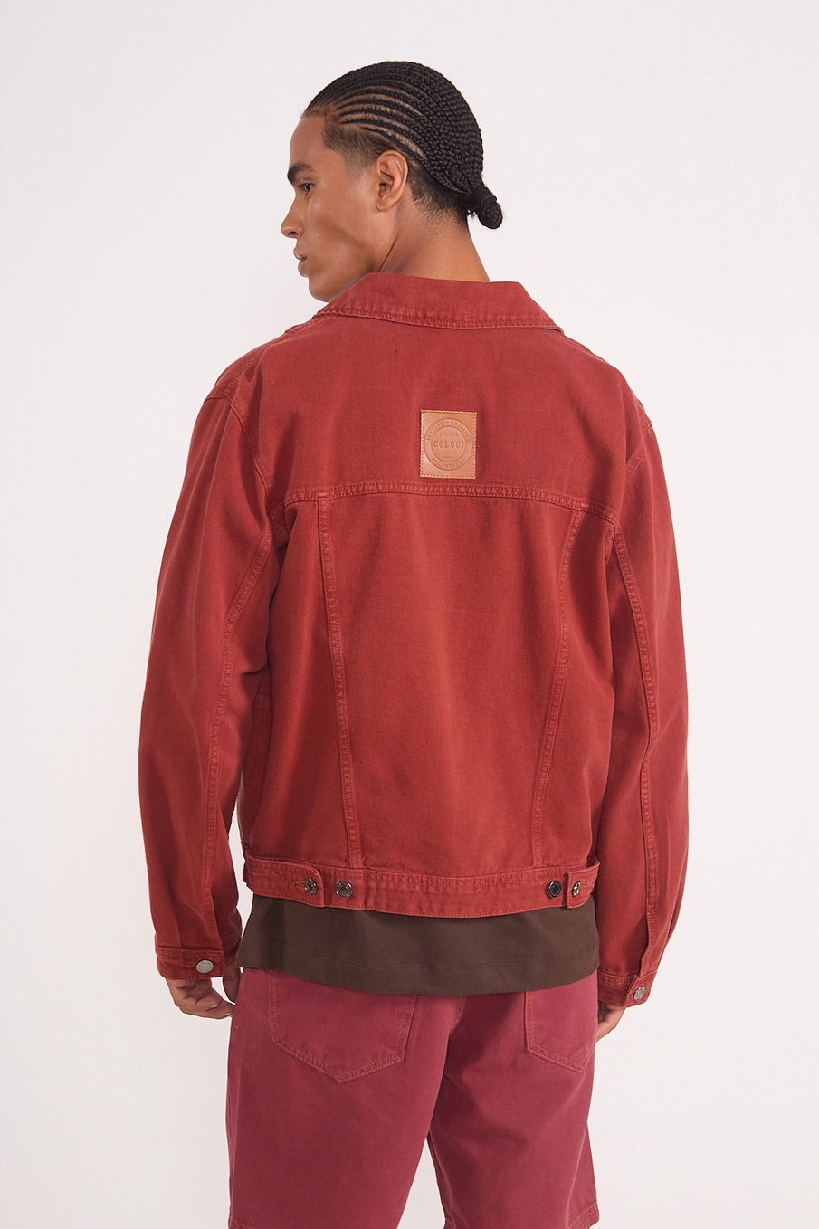 Jaqueta Em Sarja Com Bolsos Frontais Vermelho